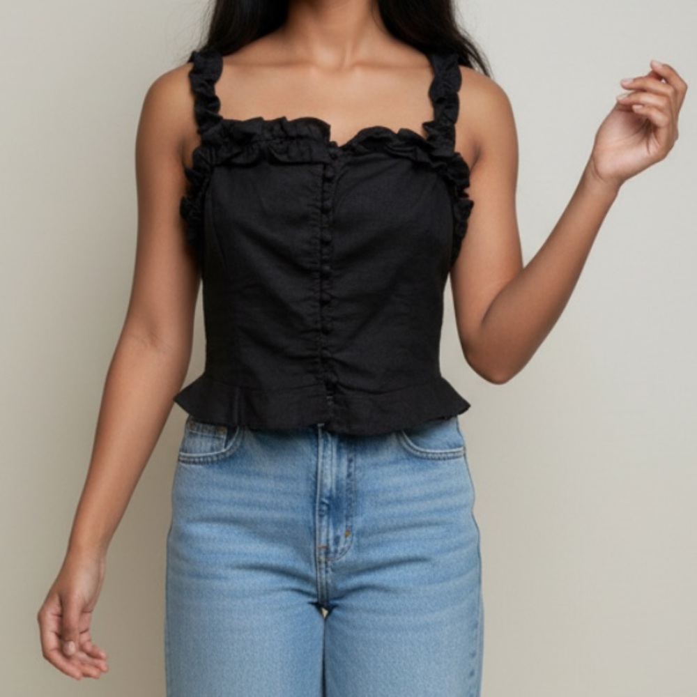 ASTR the Label Black Sleeveless Top Tank Linen Blend Medium New with Tag